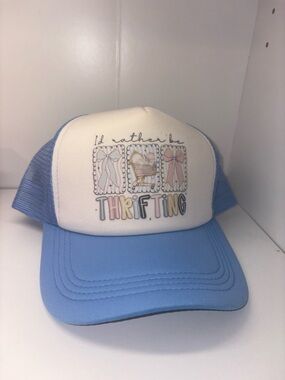 Light Blue & Cream Trucker Hat "I'd Rather Be Thrifting"